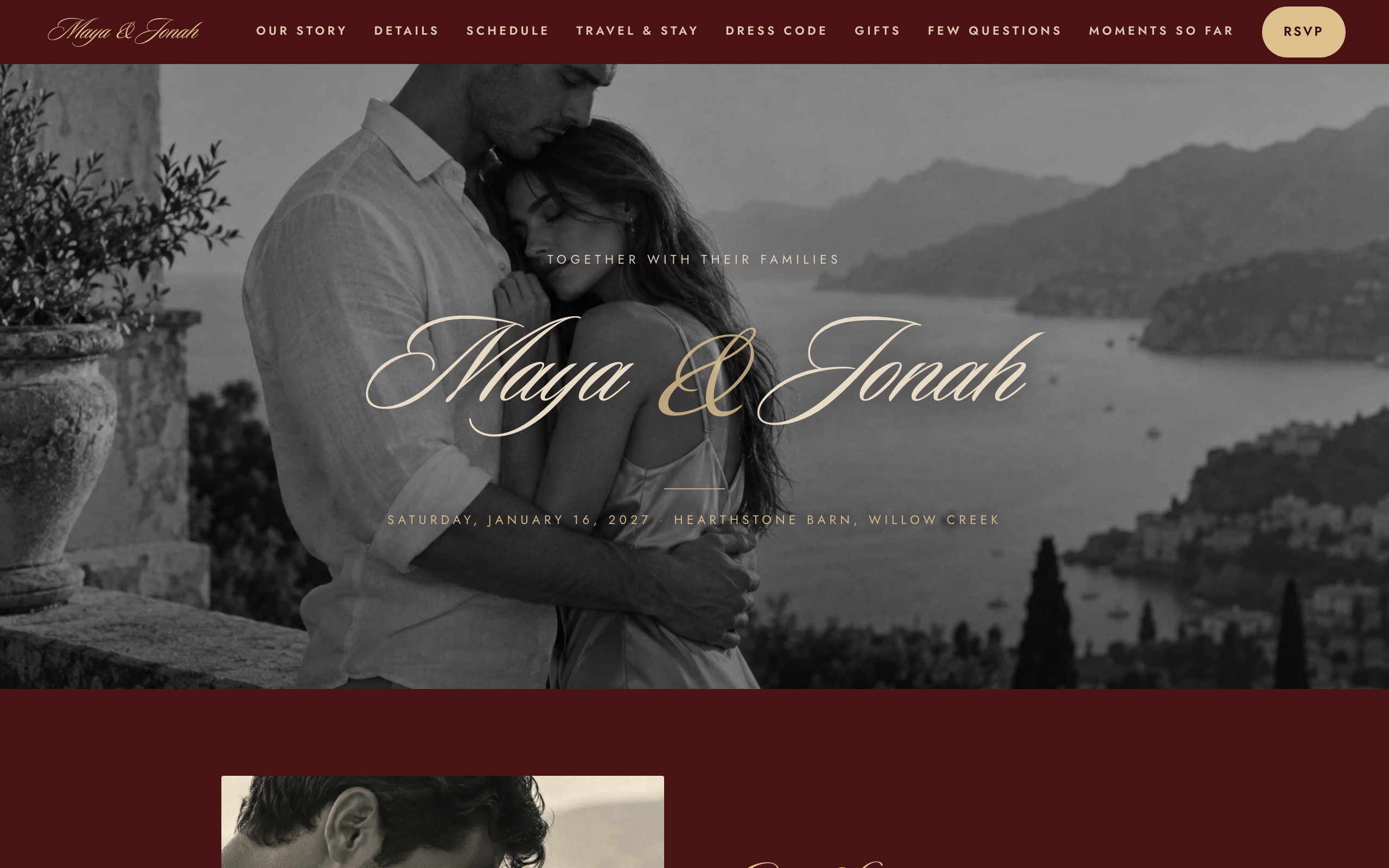 A wedding website on a laptop
