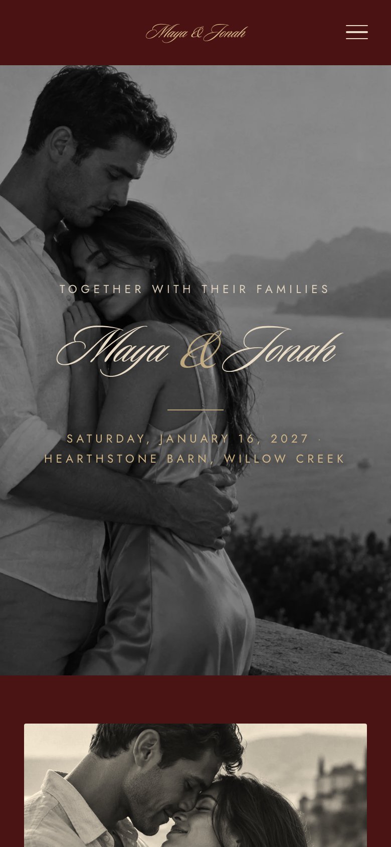 The same wedding website on a phone