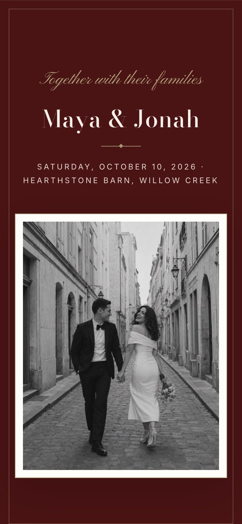 The same wedding website on a phone